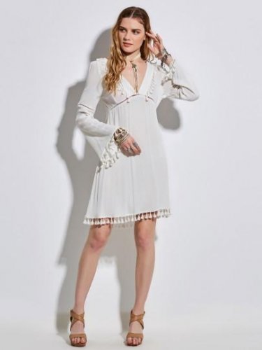 Deep V-Neck Bell Sleeve Women\'s Day Dress