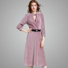 2017 autumn women velvet dress with zipper on right side temperament elegant button seven sleeve A l