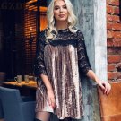 GZDL Sexy Women 3/4 Sleeve Clubwear Hollow Out Lace Dress Winter O Neck Female Zipper Patchwork Part