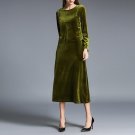Ukraine Women velvet Velour Two-Piece Dress Set vest army green Retro Long Sleeves Maxi vestidos de 
