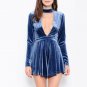 2017 New high neck velvet dress spring sexy club bandage dress cut out women dress low cut party dre