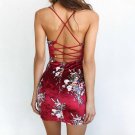 2018 Sexy Backless Velvet Dresses Club Party Women Floral V Neck Bodycon Dress in Wine Red Black Wit