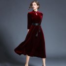 2018 Spring Winter Dress Women 3/4 Sleeve Red Velvet Dress Retro Vintage Party Dresses Chinese Style