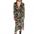One-piece Spring Bodycon Autumn Kimono Elegant Velvet Prints Floral V-neck Belt Irrregular Vintage S