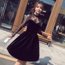 2018 Spring New Arrival Lace Corduroy Patchwork Women Dress Elegant A-line Korean Style Dress Office