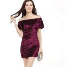 2018 summer Ruffle Off Shoulder Velvet Bodycon tunic Sexy Women Short Sleeve elegant evening Club Mi
