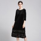 Free ship2017Autumn Winter Fashion ladies elegant dress gold velvet long dress Plus size hollow out 