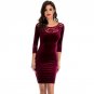 2017 Burgundy black dark green dress short hollow out round neck velvet fabric vintage clothing wome