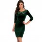 2017 Burgundy black dark green dress short hollow out round neck velvet fabric vintage clothing wome