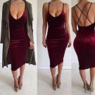 High Quality Women 2017 New Sexy Fashion Autumn Sleeveless Spaghetti Strap Evening Party Mid Velvet 