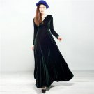 Sexy Elegant Velvet Warm Maxi Dress Women Long Sleeve Deep V  Lady Dress New 2017