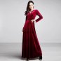 Sexy Elegant Velvet Warm Maxi Dress Women Long Sleeve Deep V Lady Dress New 2017