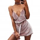 Sexy Halter Deep V-Neck Shiny Velvet Dress 2017 Newly Style Strapless Dress Women Ladies Party Cloth