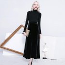 Vintage Designer Dresses High Quality Long Sleeve Ankle-Length Velvet Empire Black 2017 Autumn Winte