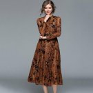 European Fashion Vintage Dresses For Women Long Sleeve Floral Slim Waist Midi Calf Dresses Party Spr