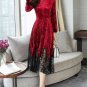 2017 Women Dress Red Winter Elegant Plus Size Velvet Long Sleeve Dresses Vintage Office Party A-line