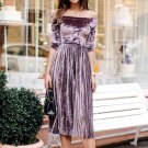 Women Velvet Dress Sexy Off Shoulder Party Night Club Dress Winter Dresses Swing Elegant Female Dres