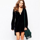Sexy Club Hollow Out Velvet Dresses Loose V-Neck Women Dress Short Elegant Autumn Long Sleeve Evenin