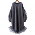 SuperAen Korean Style Mesh Splicing Girls Dress Solid Color Cotton Loose Fashion Velvet Dress Long-s