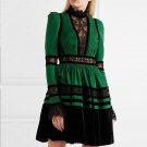 2017 Autumn Elegant Runway Fashion Lace Patchwork Velvet Dress Women Long Sleeve Pleated Dress
