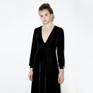 Women Fashion Sexy Deep V Tuxedo Elegant Velvet  Dresses Autumn Long Sleeve Black Party Women Winter