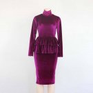 Turtleneck Pleated Velour Dress 2018 Europe A-Line Velvet Dresses High Waist Velour Dresses Elegant 