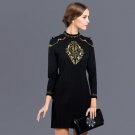 Wholesale 2017 autumn and winter new fashion brand high-quality women\'s long-sleeved beaded solid c