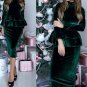 Turtleneck Cascading Ruffle Winter Women\'s Velvet Dresses Elegant Velour Dress Party Knee-Length Sk