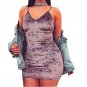 Girls Women Summer Solid Choker Neck Dresses Ladies Cozy Skinny Velvet Spaghetti Strap Party Mini Dr