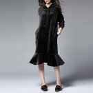 Plus size Winter Dress 2017 New Women Long sleeve Hooded Thick Velvet Casual Loose Mermaid Midi Dres