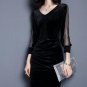 Women Party Dresses Gray V-Neck three quarter Sleeve Patchwork Elegant Celebrity Vintage Dress 2017