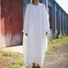 2017 New Women Cotton Linen Dress was thin bat sleeve plus big size loose Solid split Dress Casual V