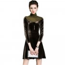 2018 Spring Runway Velvet Dress Women Long Sleeve Turtleneck Patchwork Vintage Pleated Mini Dresses 