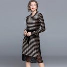 Autumn Winter Striped Velvet Lace patchwork Fake two-piece dress High quality Flare sleeve Slim Stra