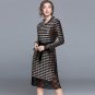 Autumn Winter Striped Velvet Lace patchwork Fake two-piece dress High quality Flare sleeve Slim Stra