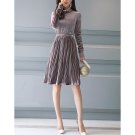 Women Turtleneck Velours Pleated Dress for 2017 Autumn Winter Season