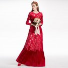RED ROOSAROSEE 2018 Spring Summer Women\'s New Lace Patchwork Embroidery Velvet Pleated Long Sleeved