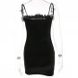 Sexy Velvet Spaghetti Strap Dress Women Sheath Bodycon Faux Fur Black Mini Dress Party Vestido Elega