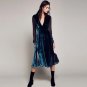 New fashion gold velvet stitching chiffon dress long sleeve V neck sexy high waist temperament dress