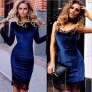 Foreign trade bursts sells sexy lace stitching swan gold velvet strap dress pack hip pencil dress