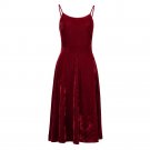 long dress women Pleuche sleeveless o neck strap winter dress Lace up red burgundy plus size mid-cal