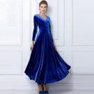 Spring autumn Women fashion Dress Vintage long Sexy Party  dresses Large Swing gold velvet Plus Size