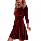 New Autumn Women Fashion Velvet Dress Elegant O-Neck Casual Vintage High-Quanlity Sexy Party Women\'