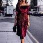 Basic Woman Dress Velvet Fabric Off The Shoulder Sexy Pleat Cocktail Party Knee Length Dresses Vinta