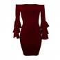 Vestidos Womens Off Shoulder Long Flare Sleeve Package Hip Dress Spring Elegant Ladies Autumn Casual