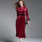 Womens Elegant Vintage Autumn Mermaid Velvet Dress 2017 Europe Fashion Casual Party Fitted Bodycon D
