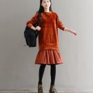 Royal dark green velvet draped pleated patchwork faux two pieces dress winter