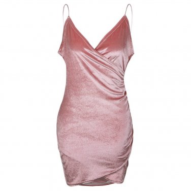 Women\'s Sleeveless Bodycon Deep V Neck Velvet Bandage Midi Dress