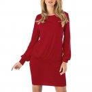 Women\'s Sexy Solid Wiggle Dress O-Neck Wrap Dress Long Sleeve Mini Dress