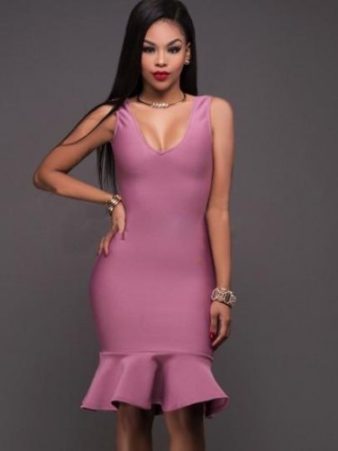 Plain Fishtail Backless Women\'s Party Dress